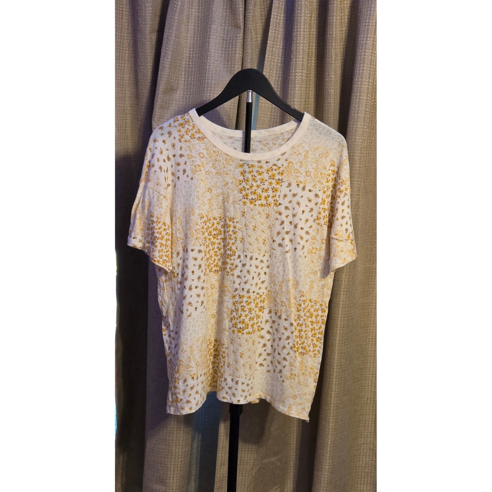 American Eagle Yellow‎ White Bandana Patchwork Floral Print Blouse Womens Size S